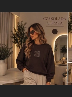 Czekoladowa bluza oversize z delikatną aplikacją
